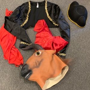 Halloween matador costume with bull mask